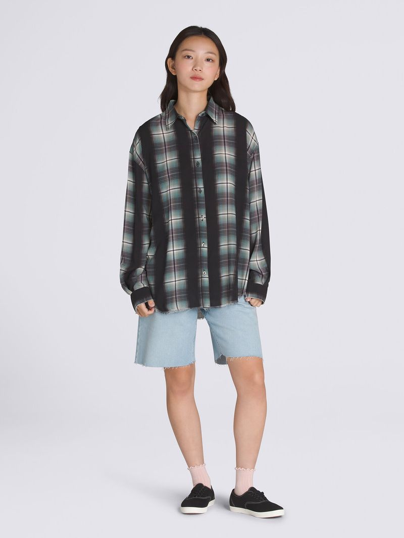 Blusa M/L Mujer Gillian Plaid Negro Vans