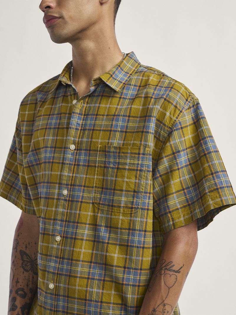 Camisa M/C Hombre Lawson Plaid Wove Amarillo Vans