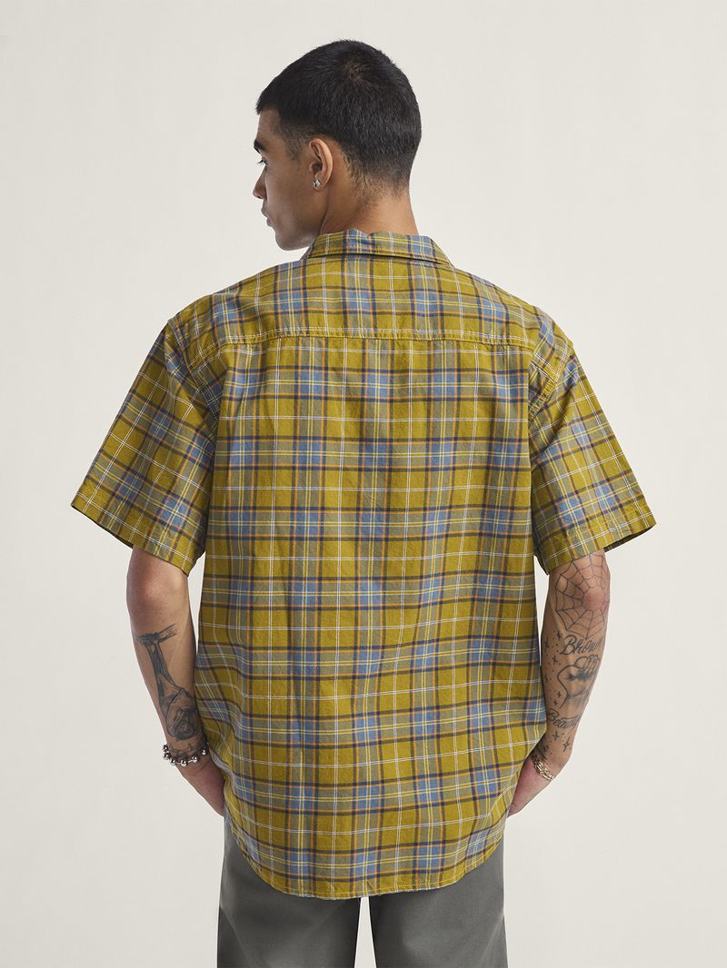 Camisa M/C Hombre Lawson Plaid Wove Amarillo Vans