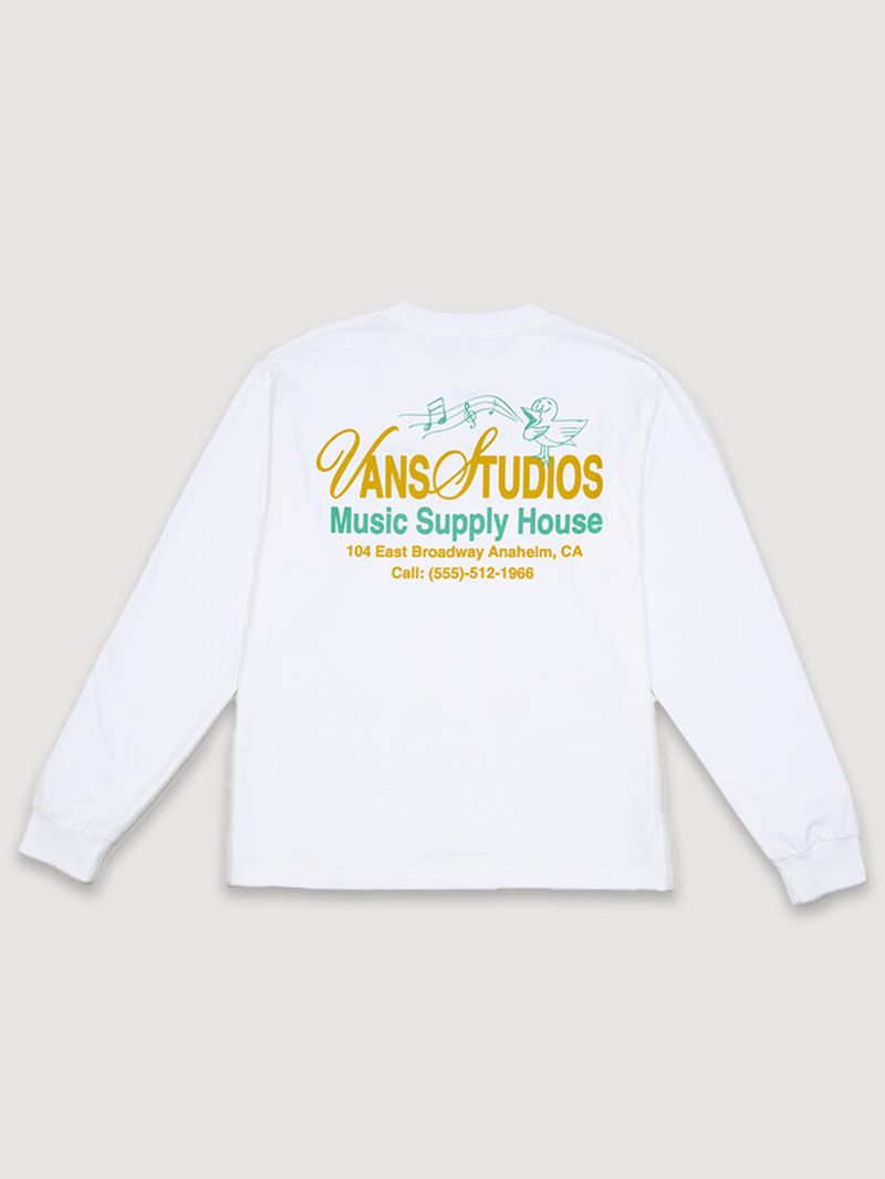 Polera M/L Hombre Music Supply Blanco Vans