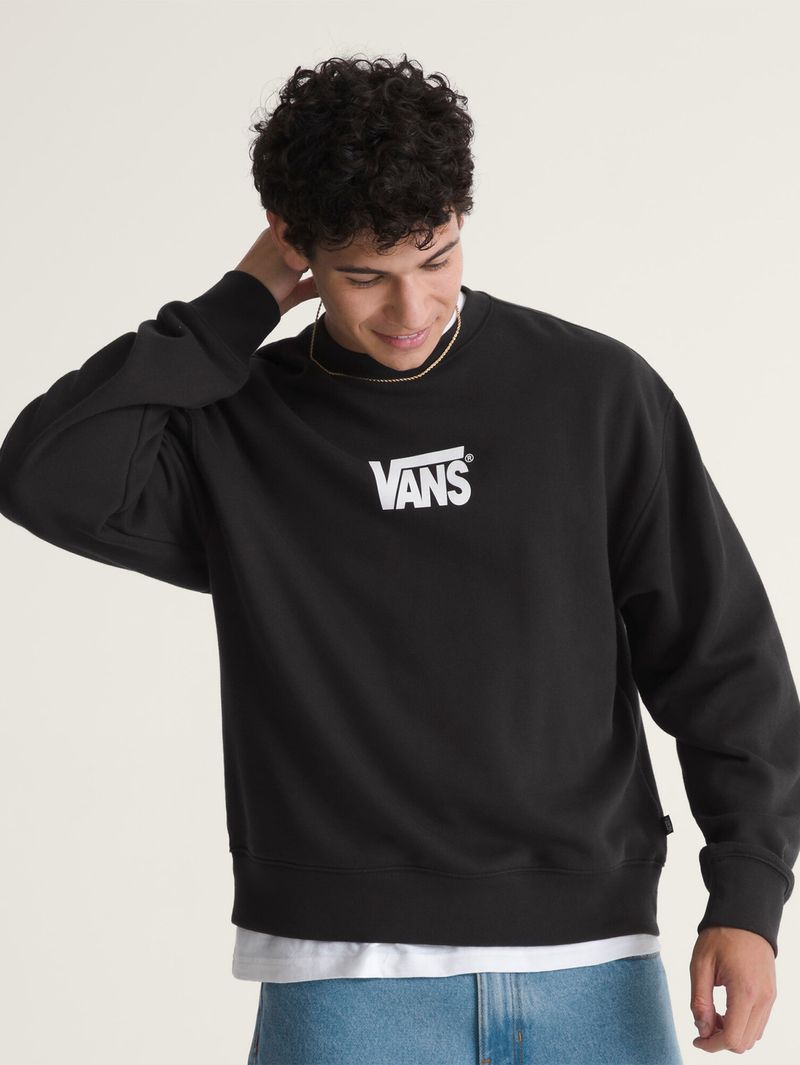 Poleron Hombre Stretch Logo Crew Negro Vans