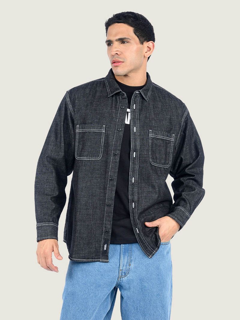 Camisa M/L Hombre Chambray Ls Woven Negro Vans