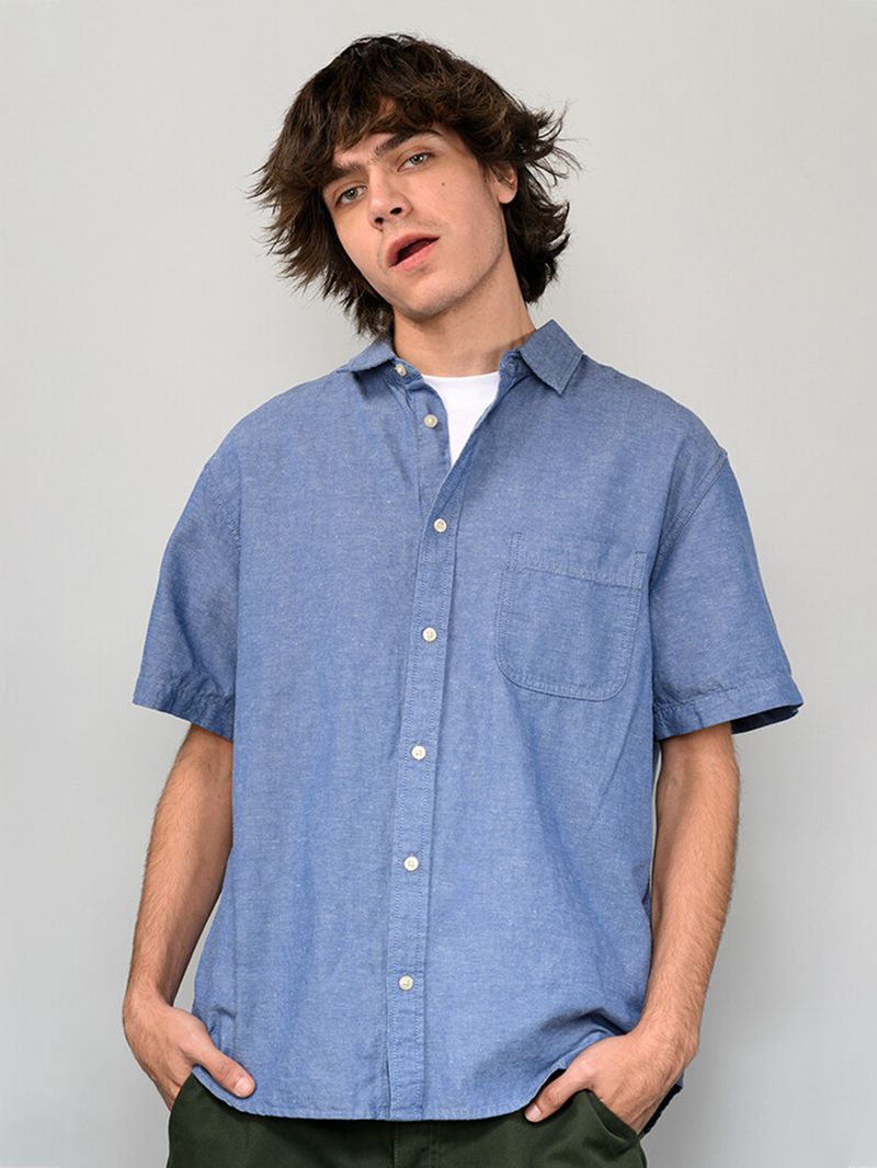 Camisa M/C Hombre Lawson Solid Wove Azul Vans