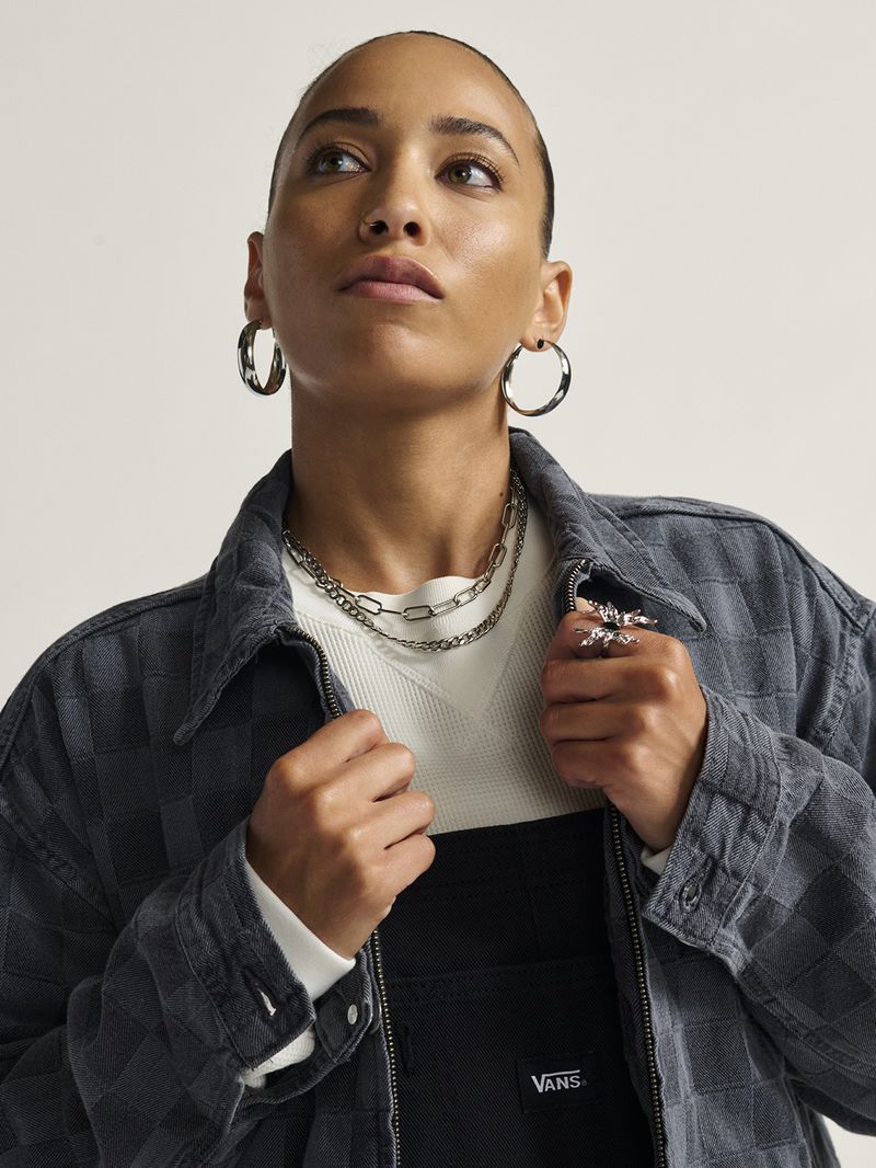 Chaqueta-Mujer-Pitstop-Denim-Checke-Negro-Vans